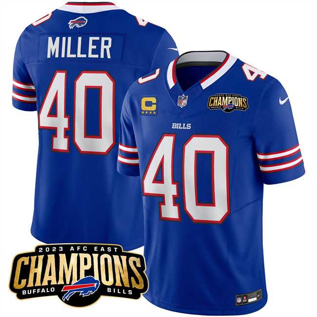 Men & Women & Youth Buffalo Bills #40 Von Miller Blue 2023 F.U.S.E. AFC East Champions With 4-star C Ptach Stitched Jersey